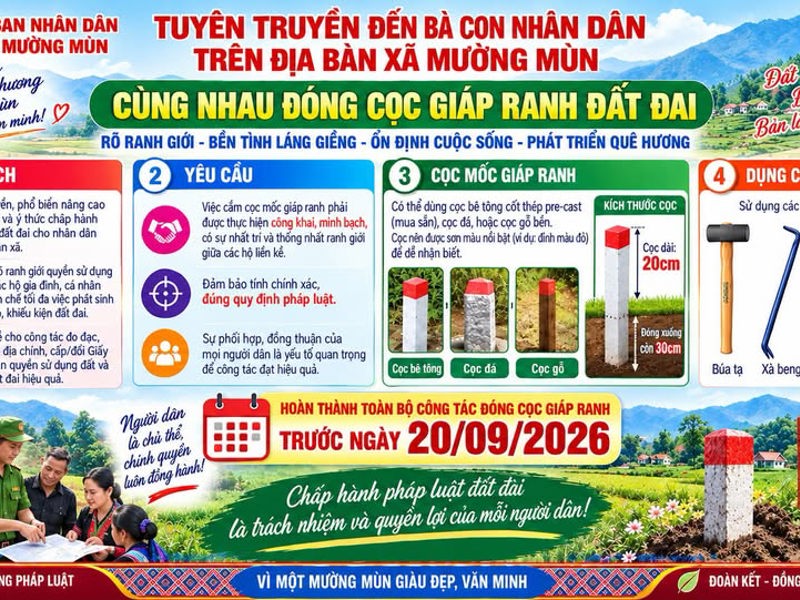 MƯỜNG MÙN: HOÀN THÀNH CẮM CỌC GIÁP RANH ĐẤT ĐAI TRƯỚC NGÀY 20/9/2026